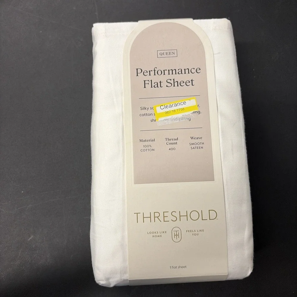 Threshold Queen 400 Thread Count Performance Flat Sheet In Sour Cream NWT 20560